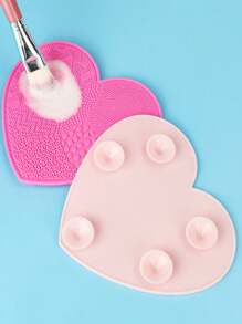 1個矽膠心形化妝刷清洗墊帶吸盤，化妝工具清潔工具