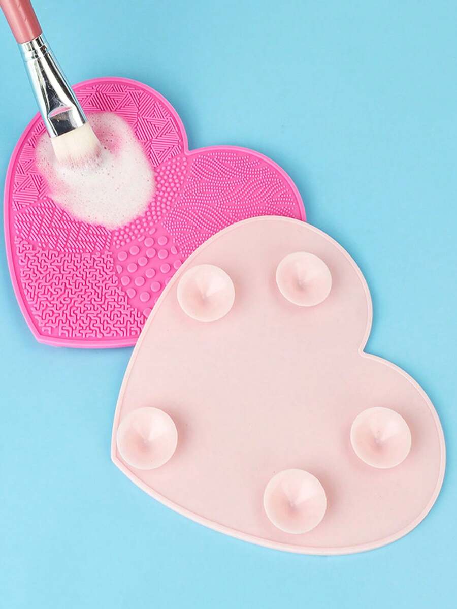 1個矽膠心形化妝刷清洗墊帶吸盤，化妝工具清潔工具