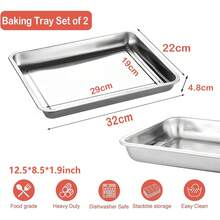 2入組36X27X4.8cm不沾不鏽鋼烤盤，鏡面光澤烤盤，易於清潔並可放入洗碗機 - 銀色 - 查看 2