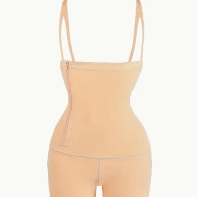 Fajas Moldeadoras Body Short Con Cierre Lateral Reduce Medidas, Faja Colombiana Postparto Para Mujer, Faja Con Efecto Reductor, Moldeador De Cuerpo, Color Beige.