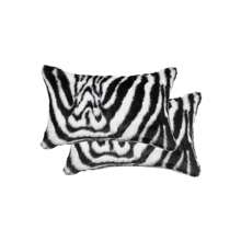 Luxe Home Decor Belton Faux Fur Pillow | 2-Piece | Denton Zebra Blk/Wht | 12"X20" - Black and White - View 1