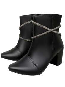 Women's Pointed Toe Boot With Medium Thick Heel, Side Zipper And Fashion Star Detail Ref. 20/131 - 黑色 - 查看 1