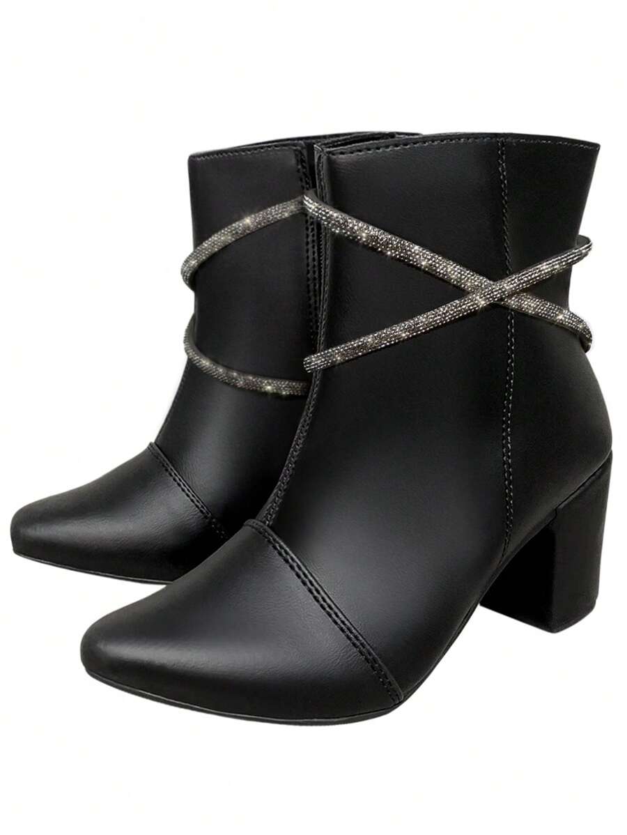 Women's Pointed Toe Boot With Medium Thick Heel, Side Zipper And Fashion Star Detail Ref. 20/131 - 黑色 - 查看 1