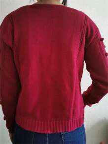 Women Cardigans - Burgundy - View 2