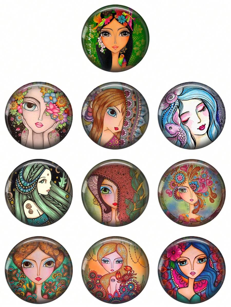 OMGALA 10pcs 12mm/20mm/25mm Fashion Colorful Painting Flower Girls Round Photo Glass Cabochon Demo Flat Back Making Findings - Round - View 1