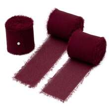 1Roll, 5 Yards/4.5 M Fringe Chiffon Ribbon For Flower Bouquet, Handmade Burgundy Ribbon For Gift Wrapping, Frayed Edge Ribbon For Crafts, Decorating, Bouquet Wrap, Wedding Invitation - Burgundy - View 8