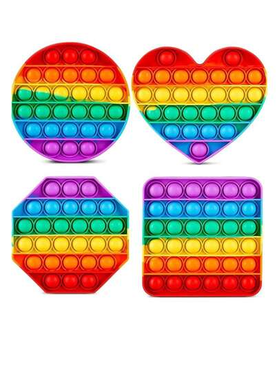 1 Stück/4 Stück Silikon Drück Blase Pop Fidget Sensorisches Spielzeug, bunte runde Drücken und Poppen (rund/quadratisch/achteckig/herzförmig), Pop Röhren, Herz Fidget