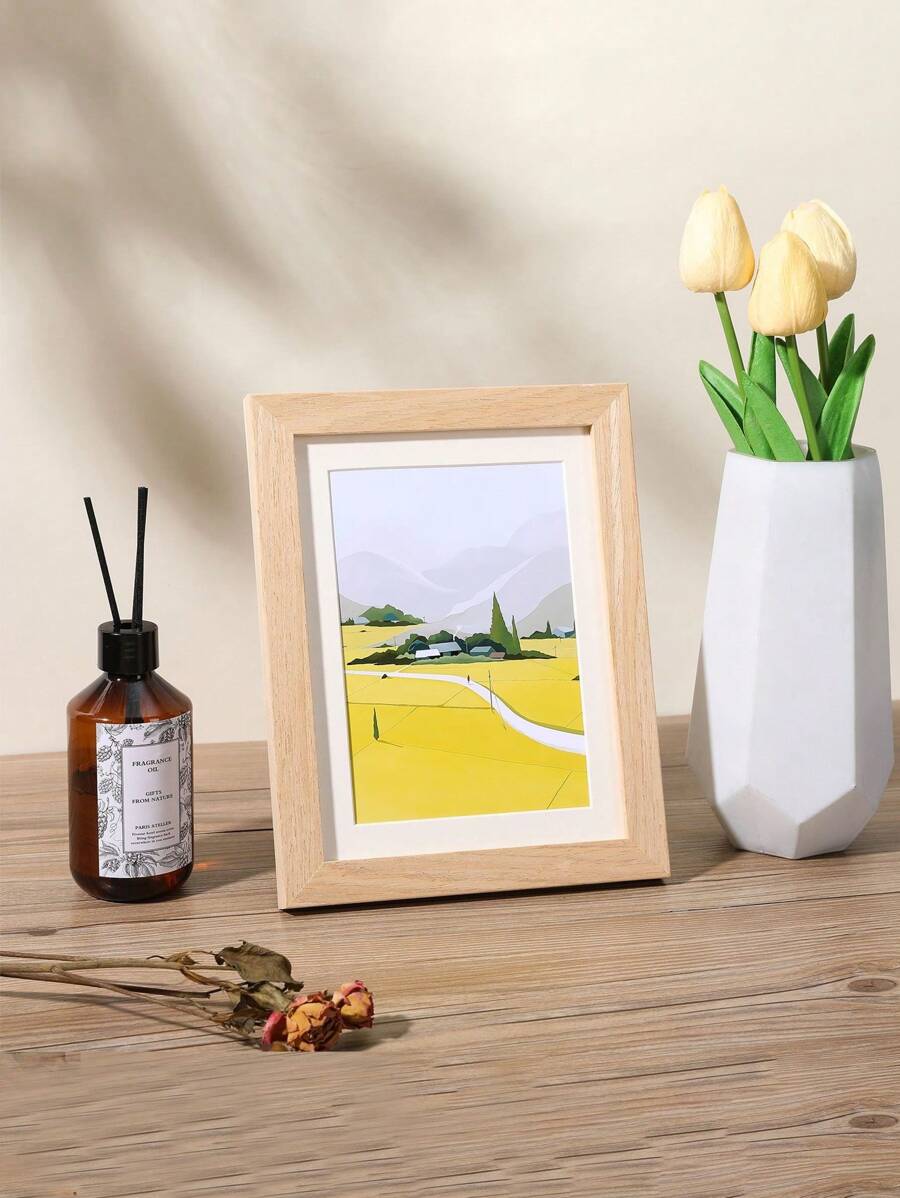 1pc DIY Wooden Photo Frame Display Stand, Dual-Use Hanging Or Standing, For 4*6 Inch Pictures - Perfect For Room And Home Decoration! - Wood Color - View 1