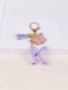 1pc Unique Purple Butterfly Tassel Snowflake Glitter Keychain With First Letter Charm, Summer Cool Gift For Friends - Mauve Purple - View 26