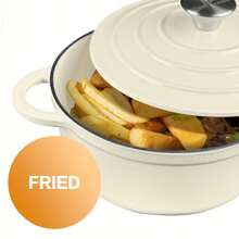 1set, 4.5 QT/ 9.5" Cast Iron Dutch Oven, Enamel Coated Cookware Pot With Self Basting Lid For Home Baking, Braiser, Cooking, Cookware, Kitchenware Seafood Boil - White - View 4