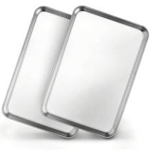 2入組36X27X4.8cm不沾不鏽鋼烤盤，鏡面光澤烤盤，易於清潔並可放入洗碗機 - 銀色 - 查看 1