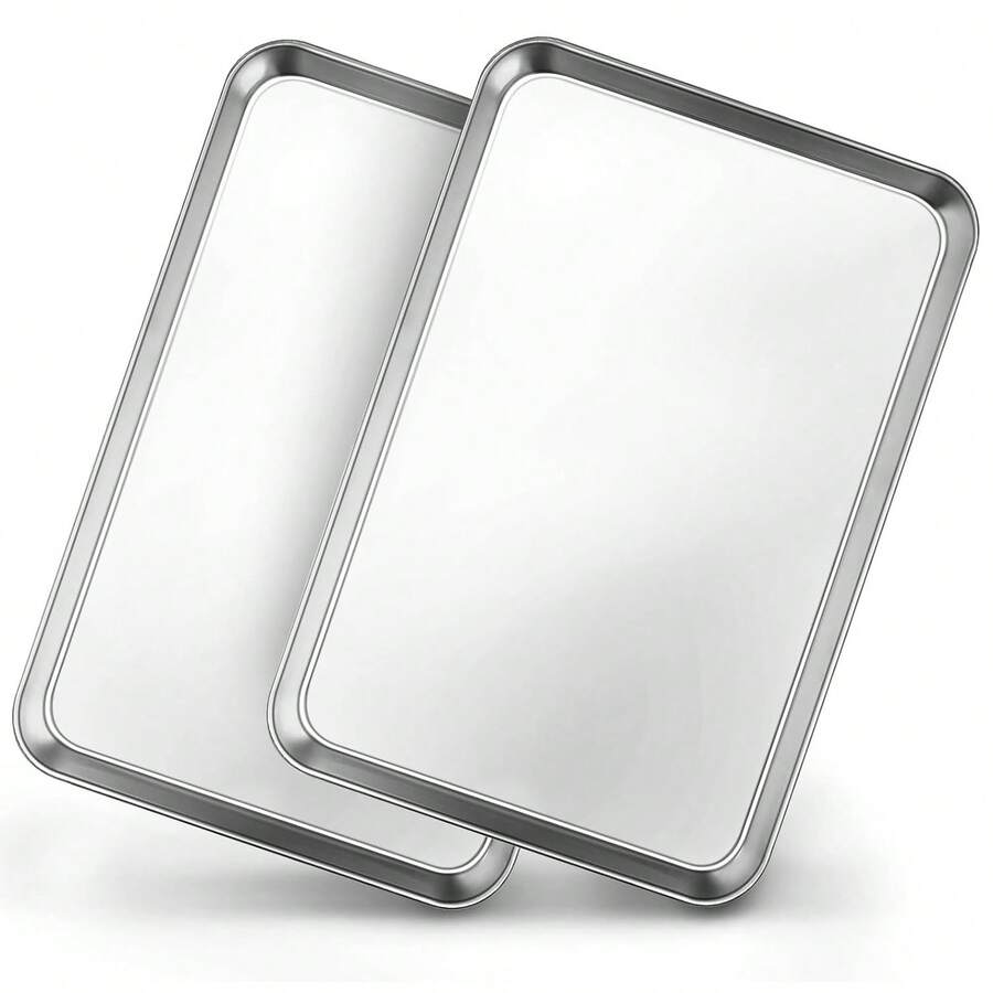 2入組36X27X4.8cm不沾不鏽鋼烤盤，鏡面光澤烤盤，易於清潔並可放入洗碗機 - 銀色 - 查看 1