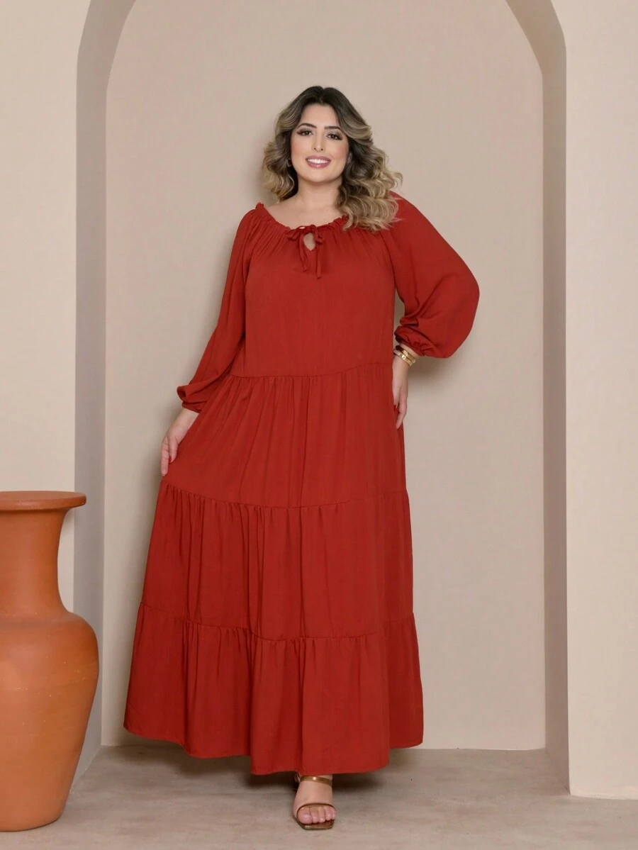 Plus Size Dresses - Màu Cam cháy - Xem 1
