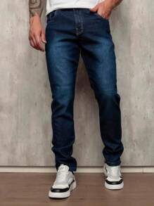 Calça Jeans Masculina Com Elastano Skinny Com Lycra - Lavagem escura - Visão 3