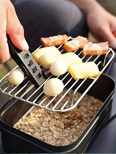 1pc Small Stainless Steel Steaming Rack, Rectangular Shape, Ideal For Outdoor Camping, Picnic, Barbecue Cooking