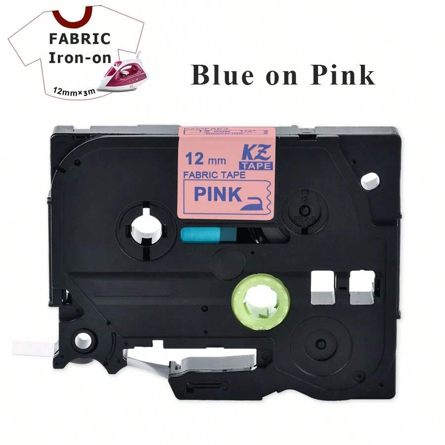 12mm*3m織帶熱轉印貼紙，兼容TZe-FA3 Tz FA231 TZe-FA3R TZe-FAE3貼紙，適用於Brother品牌標籤打印機P-Touch PT-H110 PT-E550W - 藍色字體粉紅色背景 - 查看 1