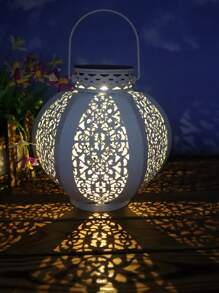 1pc Solar Powered Iron Hex Lantern, Vintage Style Decorative Lantern, Multi-Color, Suitable For Garden, Yard, Path - Waterproof, Hollow Floral Pattern Shadow Fall Decor House Decor Outdoor Decor