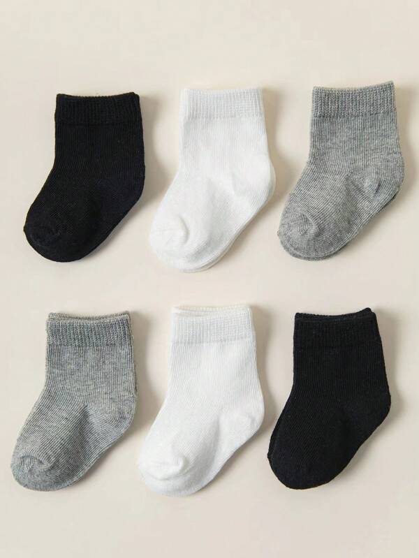 6/10/12 Pairs Unisex Baby/Toddler Mid-Calf Socks, Minimalist Style Neutral Infant Socks