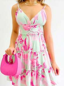 Vestido curto floral alcinha (0024) - Verde Menta - Visão 4