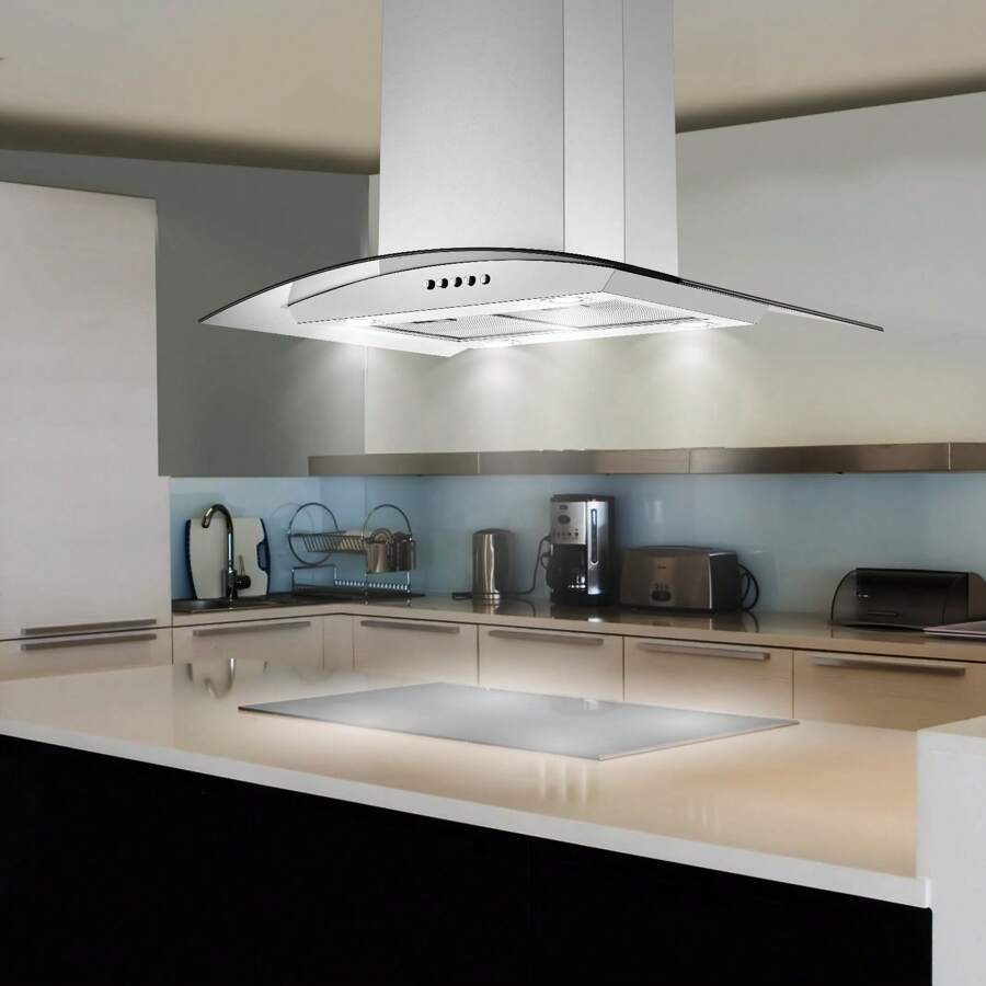 JOEAONZ 30 Inch Island Range Hood Stainless Steel 700 CFM Push Button