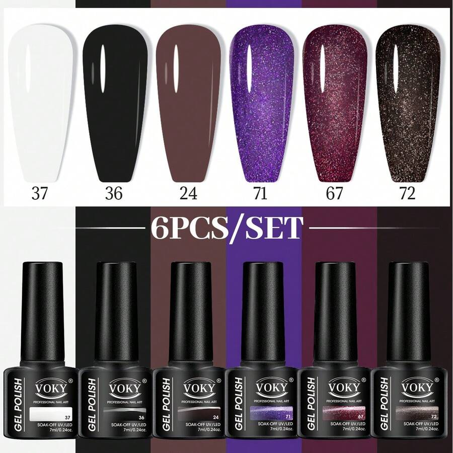 6 cái/bộ Mùa hè/Lễ hội âm nhạc Bộ sơn móng tay dạng gel đặc 7ML dòng Punk độc quyền UV LED Ngâm Off Nail Art Varnish Bộ sơn móng tay dạng gel (6 màu), thích hợp cho các tiệm làm móng.