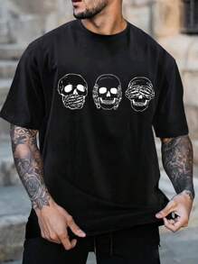 Hombres Camiseta estampado de cráneo - Negro - Ver 1