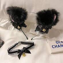 3pcCosplay Accessories Set Including Plush Cat Ears Headwear Gloves Tail Neck Chain With Bell Themed Party Cosplay Decorations - Black - View 10