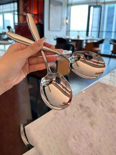 1pc/2pcs/5pcs/8pcs Large Stainless Steel Serving Spoon, Square Table Serving Spoon With Long Handle, Thickened Ladle For Serving Dishes, Ideal For Multi-Purpose In Home, Such As Scooping Watermelon And Soup, A Helpful Kitchen Gadget For Home Use