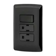 Armed Plate With 2 Contacts And Switch, Black, Italian Line - Black - View 1