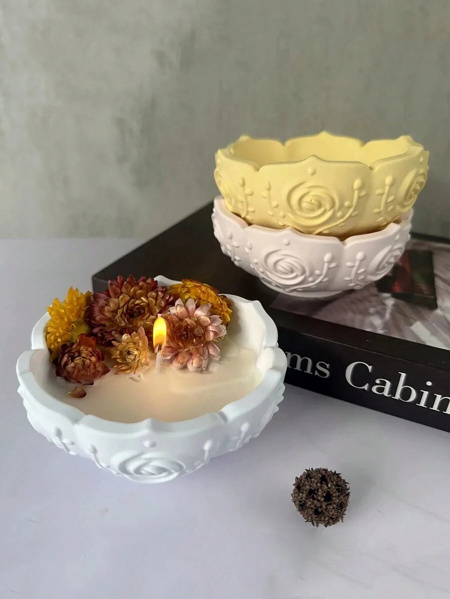 DIY 莲花形硅胶模具,用于制作储物碗和托盘,用于制作玫瑰碗、珠宝托盘、果盘、石膏、树脂、水晶铸件、香薰蜡烛、多肉植物花盆 - 白色矽膠模具 - 查看 1