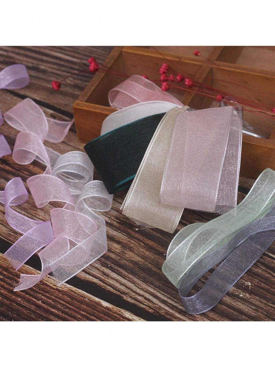 1 pieza Moño de pelo de cinta de organza para regalo DIY, Cinta transparente con copos de nieve - Multicolor - Ver 1