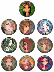 OMGALA 10pcs 12mm/20mm/25mm Fashion Colorful Painting Flower Girls Round Photo Glass Cabochon Demo Flat Back Making Findings - Round - View 5