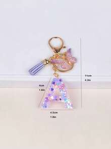 1pc Unique Purple Butterfly Tassel Snowflake Glitter Keychain With First Letter Charm, Summer Cool Gift For Friends - Mauve Purple - View 11