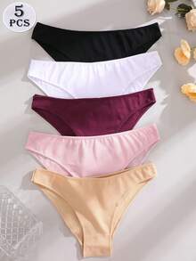 5入組女性純色V型腰線三角褲，柔軟、舒適、透氣、親膚 - 彩色 - 查看 9