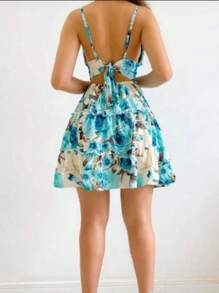 Women Dresses - Blue and White - View 3