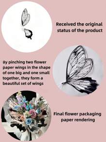 20pcs/40pcs Butterfly Wing Shaped Floral Wrapping Paper (Available In Black, White, Silver, And Gold), Matte Finish, Waterproof & Semi-Transparent Korean Style, Suitable For Flower Shops, DIY Bouquets, Gifts Packaging For Valentine's Day, Couples, Wedding Season, Mother's Day, Easter, Thanksgiving, Father's Day, New Year, Birthday And More