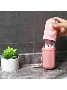 Estojo Porta Escova e Pasta Dental Plástico Multiuso para Viagem Viagem Bolsa Escola Colorido - Rosa Bebê - Visão 4