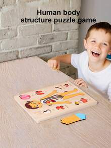 1入組人體構造拼圖，人體部位玩具器官模型玩具，人體學習玩具解剖器官模型解剖玩具，兒童教育玩具教學輔助工具，木製兒童玩具 - 男孩 - 查看 4