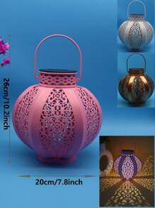 1pc Solar Powered Iron Hex Lantern, Vintage Style Decorative Lantern, Multi-Color, Suitable For Garden, Yard, Path - Waterproof, Hollow Floral Pattern Shadow Fall Decor House Decor Outdoor Decor