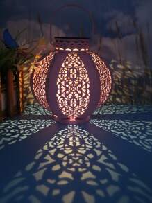 1pc Solar Powered Iron Hex Lantern, Vintage Style Decorative Lantern, Multi-Color, Suitable For Garden, Yard, Path - Waterproof, Hollow Floral Pattern Shadow Fall Decor House Decor Outdoor Decor