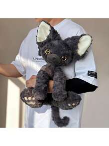 Decoración navideña, adorable gato negro rizado de peluche, regalo de cumpleaños, decoración del hogar