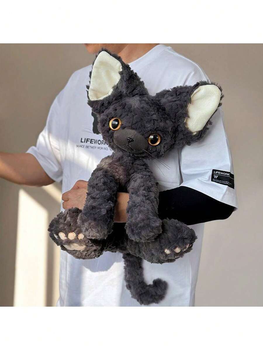 Decoración navideña, adorable gato negro rizado de peluche, regalo de cumpleaños, decoración del hogar