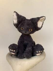 Decoración navideña, adorable gato negro rizado de peluche, regalo de cumpleaños, decoración del hogar