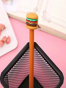 Red Mini Creative Burger Fries Ice Cream Shaped Ballpoint Pen For Writing, Kids StationeryOffice, School, Drawing,Student,Markers,Stationery,Boys,Girls,School Supplies - Multicolor - View 5