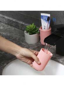 Estojo Porta Escova e Pasta Dental Plástico Multiuso para Viagem Viagem Bolsa Escola Colorido - Rosa Bebê - Visão 5