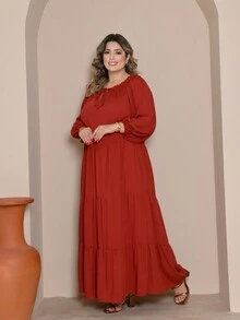 Plus Size Dresses - Màu Cam cháy - Xem 3