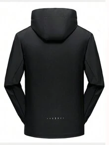 Men Loose Hooded Long Sleeve Letter Print Windbreaker Jacket - Black - View 5