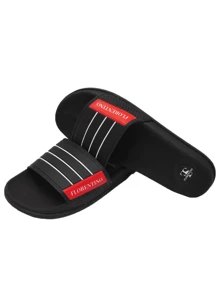 Sandália Chinelo Slide Preto Listrado Confortável Casual Masculino Macio Solado em EVA - Preto e Branco - Visão 2