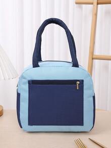 1個拼色午餐手提袋，帶冰袋的ESD午餐盒手提袋，加厚防水鋁箔保溫袋，新款便當袋 - 藍色 - 查看 6