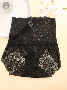 Wide Waistband Lace Panty Sexy Lingerie - Black - View 6
